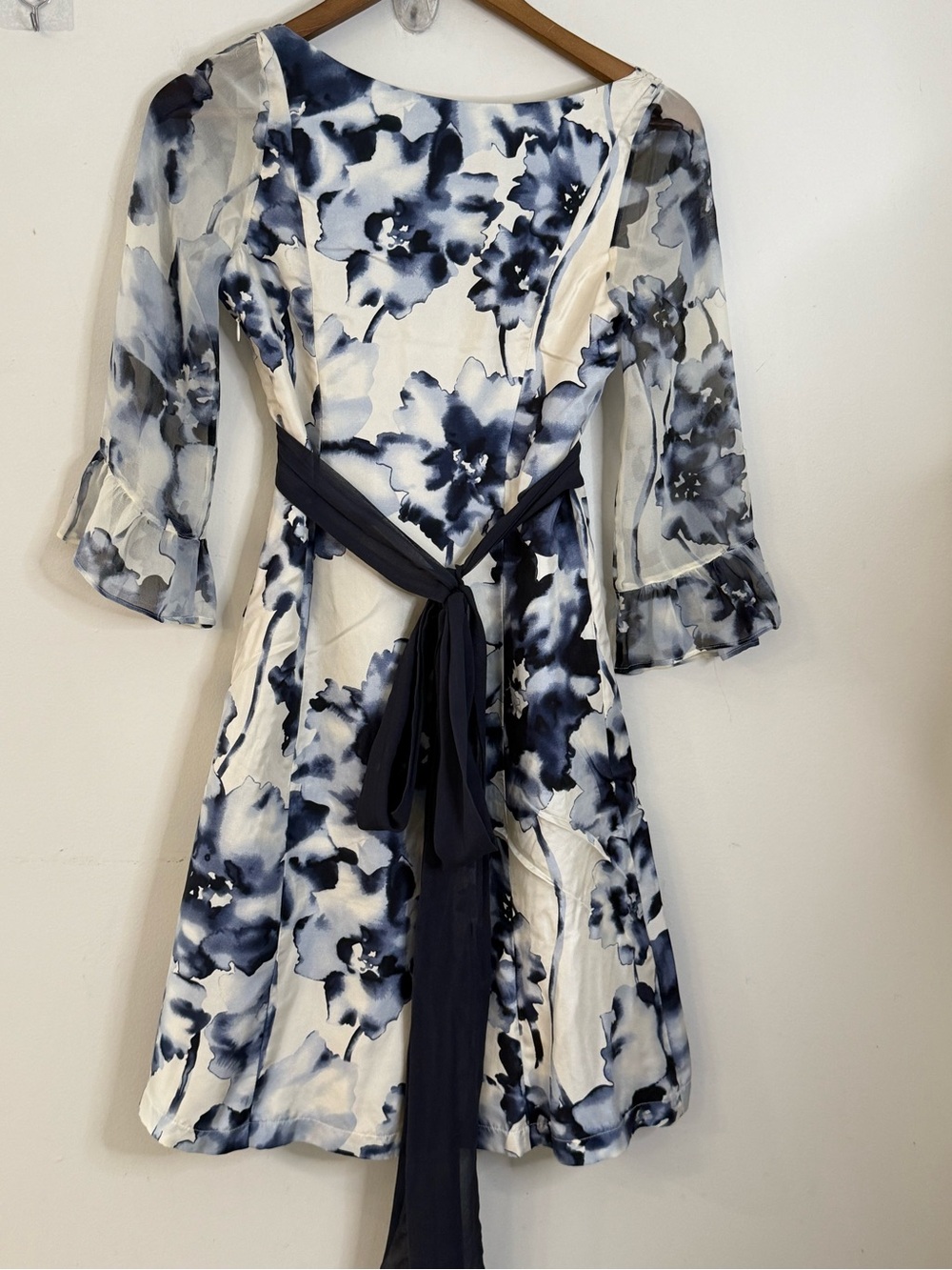 Floral Wrap Midi Dress in Navy and White - Picture 2 of 15